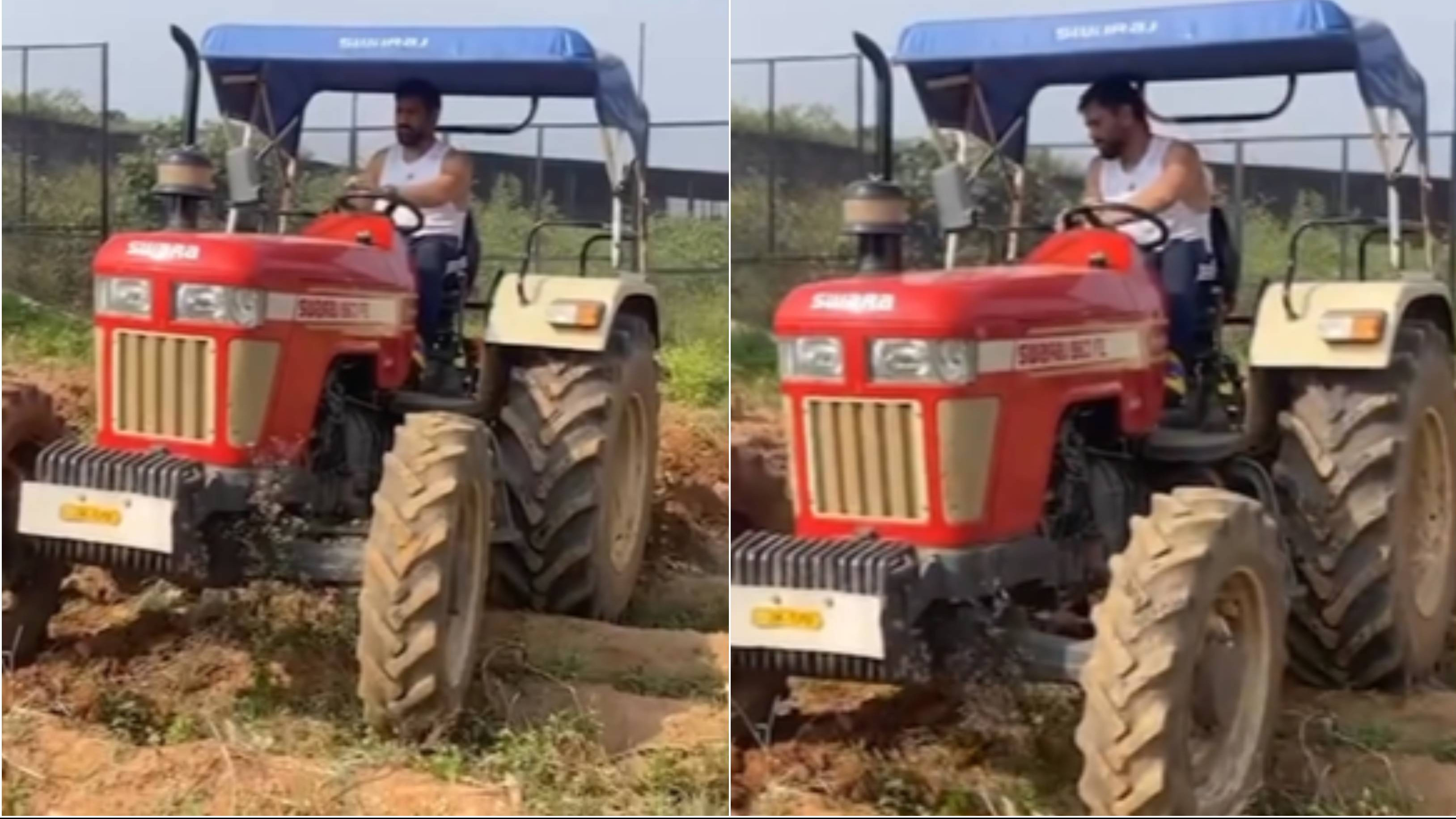 WATCH: “Nice to learn something new,” MS Dhoni drives tractor to plough in the farm