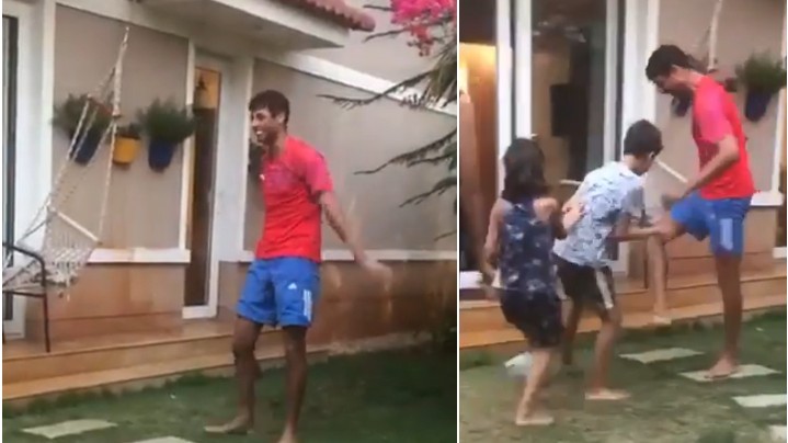 WATCH - Ashish Nehra funnily manages to beat his kids and wife in a game of football 