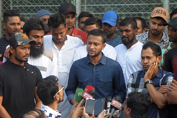 Bangladeshi cricketers talking to media as the went on a strike | Getty
