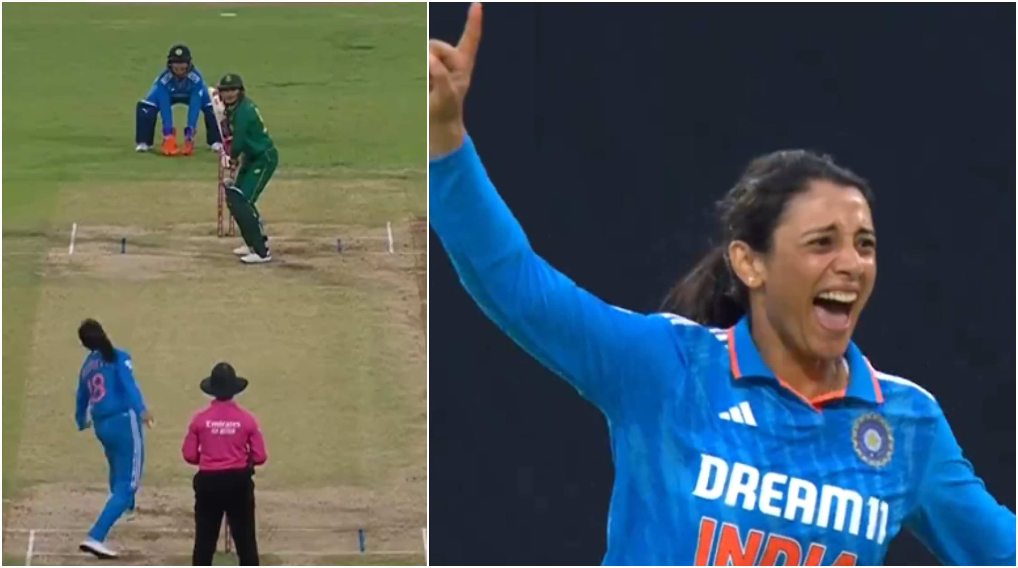 Smriti Mandhana celebrating her first wicket in international cricket | JioCinema