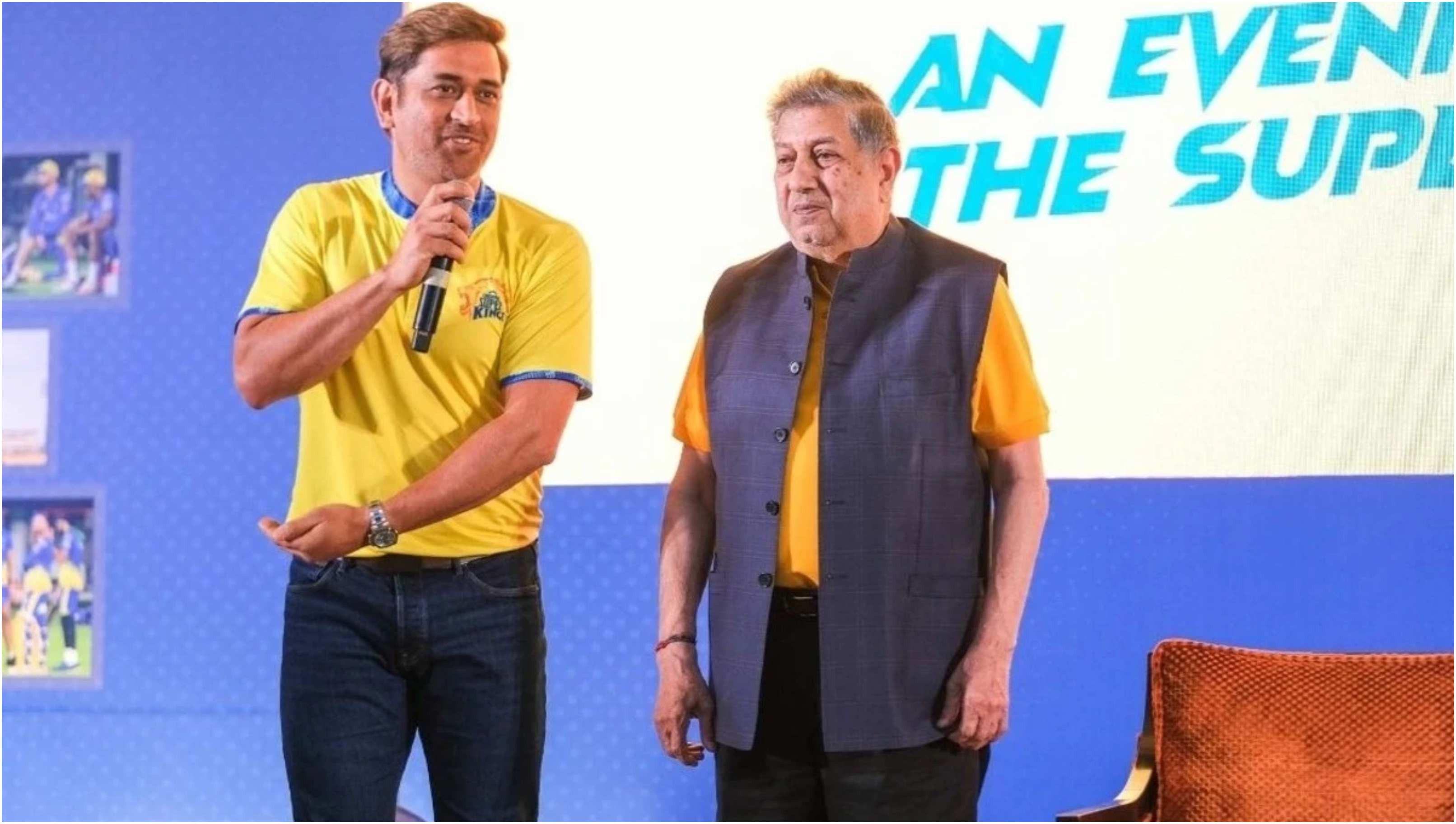 N Srinivasan with MS Dhoni | X