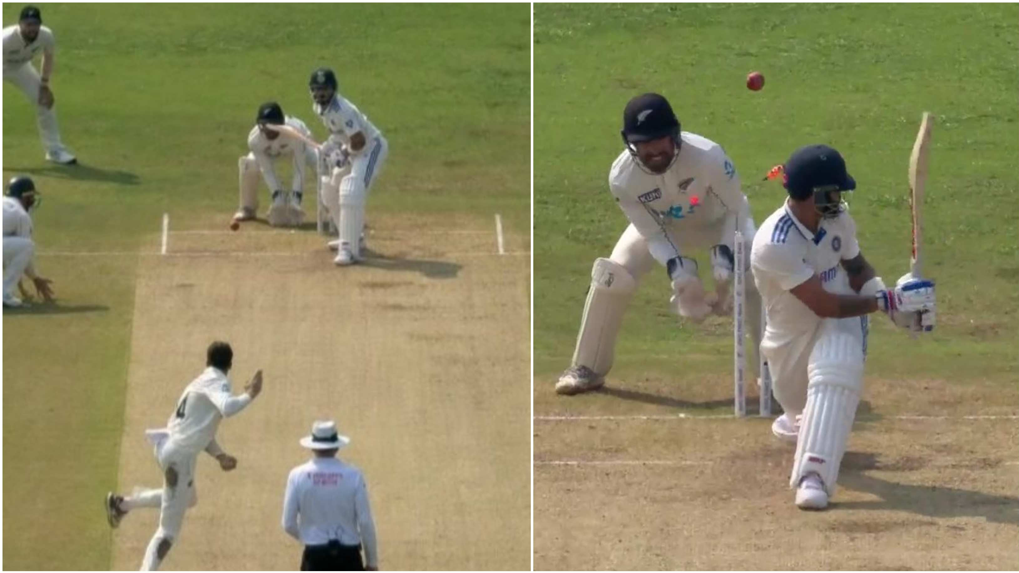 IND v NZ 2024: WATCH – Virat Kohli gets knocked over by Mitchell Santner’s low full toss on Day 2 of Pune Test