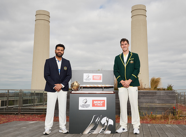 Rohit Sharma and Pat Cummins posed with the World Test Championship mace | Getty