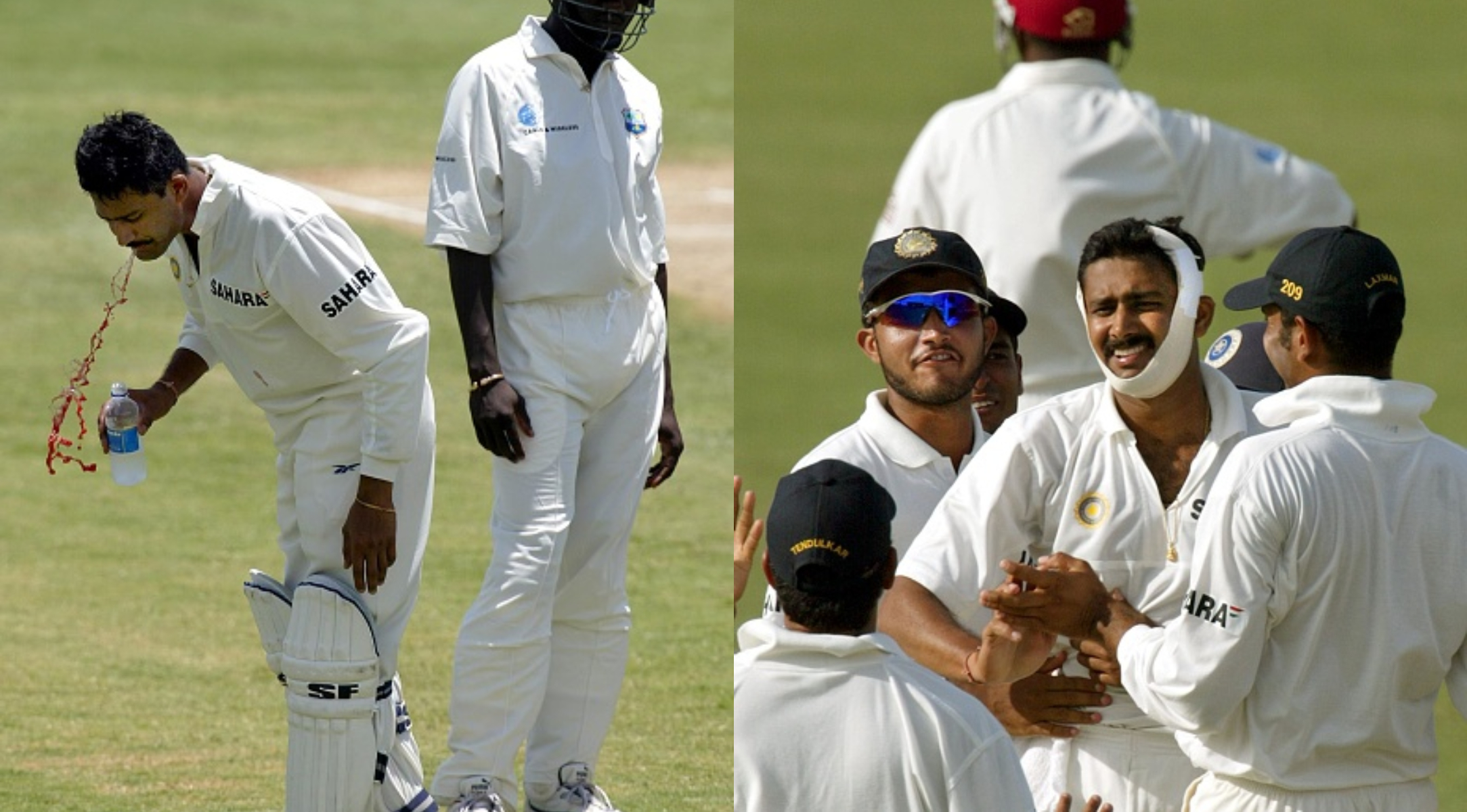 Kumble bowled 14 overs straight and got the wicket of Lara despite a broken jaw | Getty