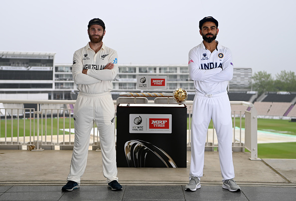 Kane Williamson and Virat Kohli pose with the World Test Championship Mace | Getty Images