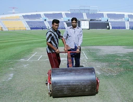 Mohan Singh (R) curator of Sheikh Zayed Cricket Stadium in Abi Dhabi | Twitter
