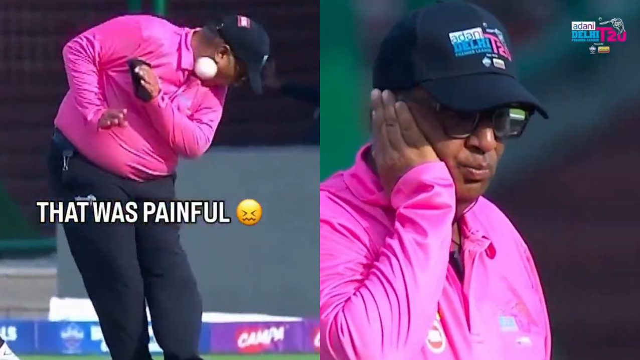 Umpire Dharmesh Bhardwaj got hit right in the jaw | DPL Instagram