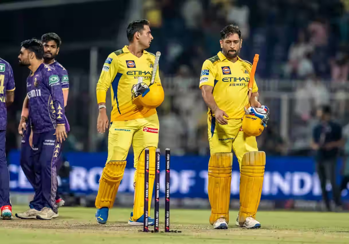 MS Dhoni and Anshul Kamboj after CSK's win over KKR | BCCI-IPL