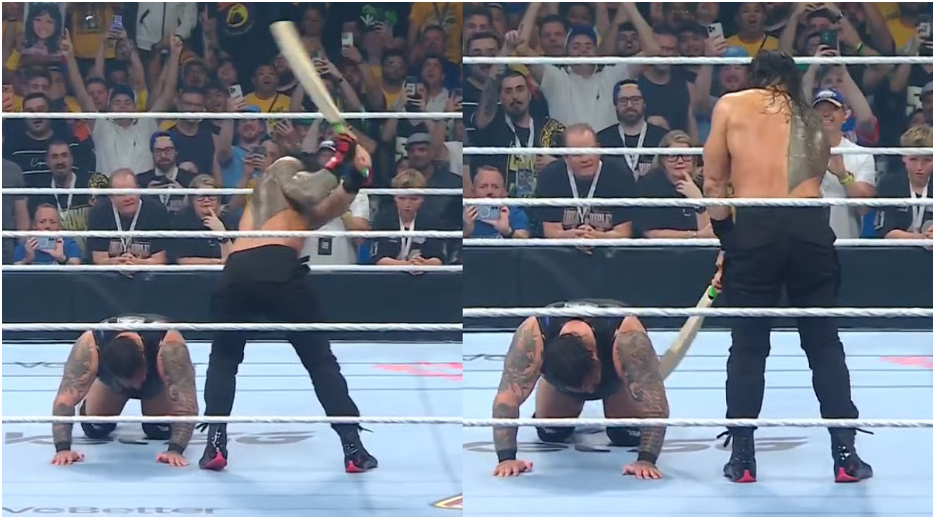 Roman Reigns using cricket bat in WWE ring | X